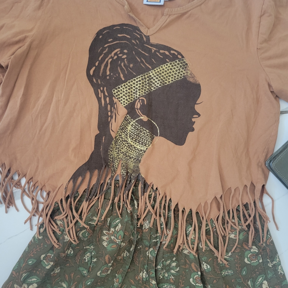 JBM Sport Tan Graphic Fringe Top 2xl